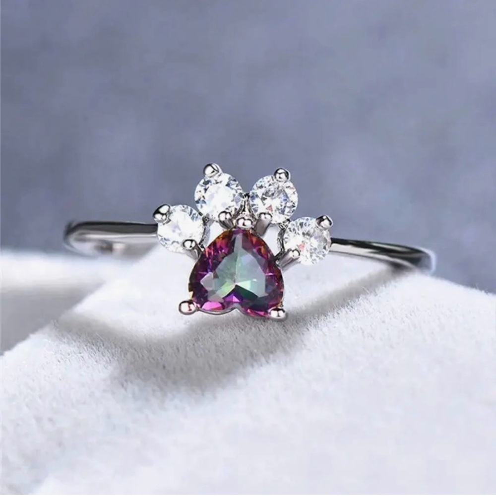 Paw Print 🐾 heart shaped paw print multi color ring Size 9